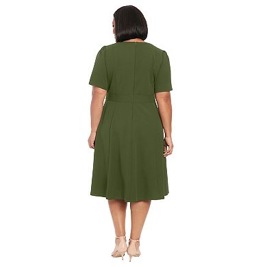 Plus Size London Times Short Sleeve Fit & Flare Midi Dress