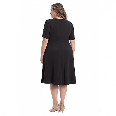 Plus Size London Times Short Sleeve Fit & Flare Midi Dress