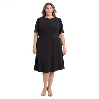 Plus Size London Times Short Sleeve Fit & Flare Midi Dress