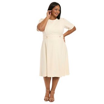 Plus Size London Times Short Sleeve Fit & Flare Midi Dress
