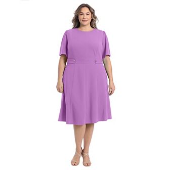 Plus Size London Times Short Sleeve Fit & Flare Midi Dress
