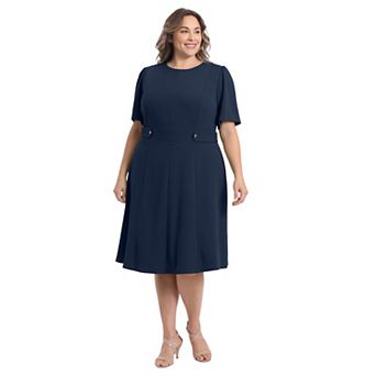 Plus Size London Times Short Sleeve Fit & Flare Midi Dress