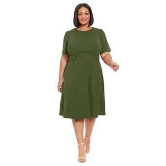 Plus Size London Times Short Sleeve Fit & Flare Midi Dress