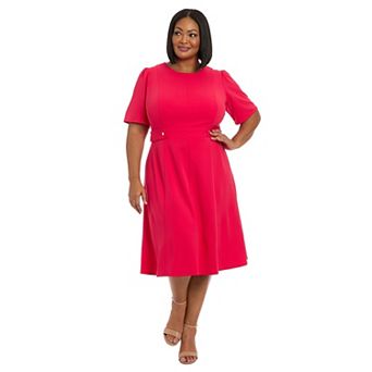 Plus Size London Times Short Sleeve Fit & Flare Midi Dress