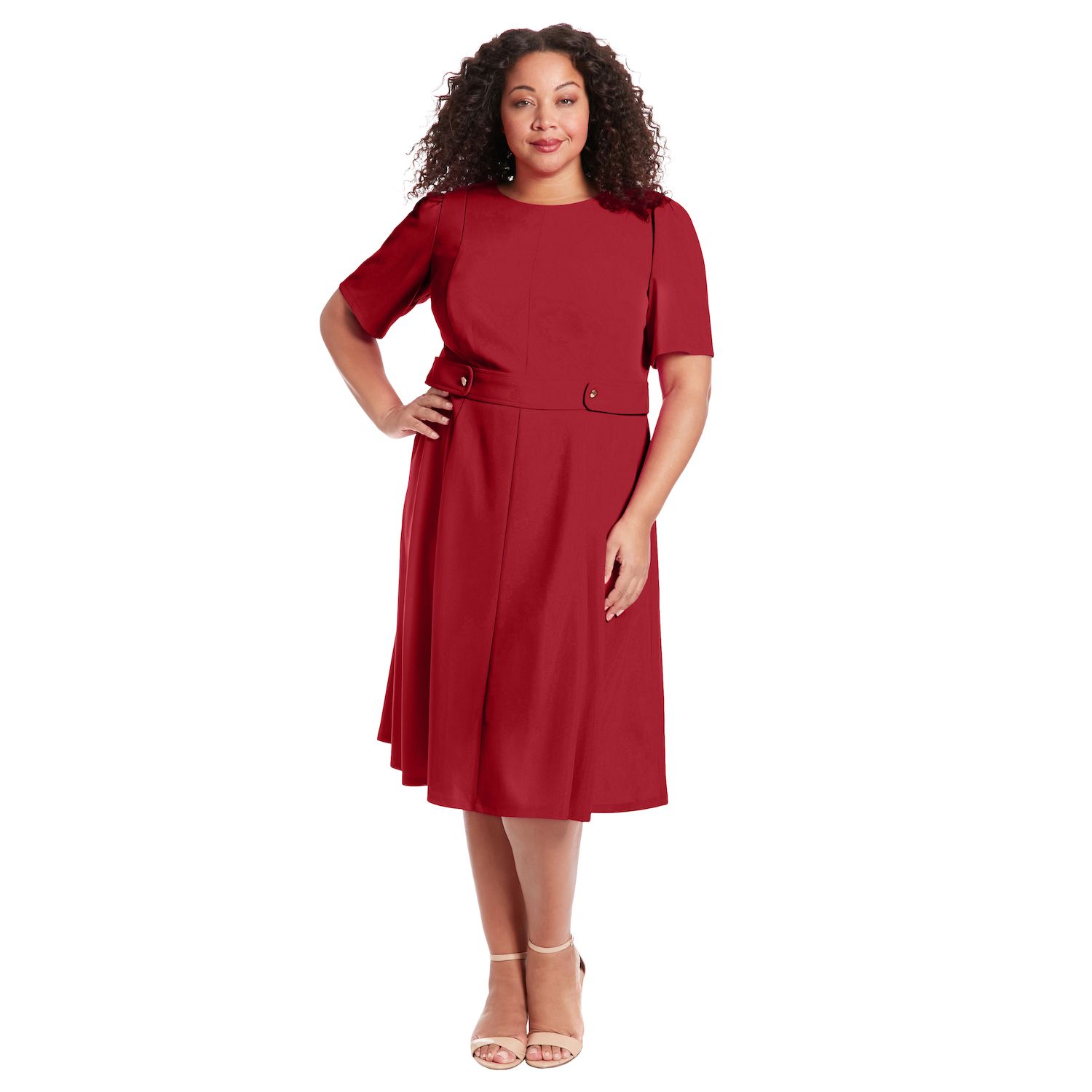 Женские платья London Times Plus Size London Times Short Sleeve Fit & Flare Midi Dress
