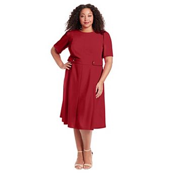 Plus Size London Times Short Sleeve Fit & Flare Midi Dress