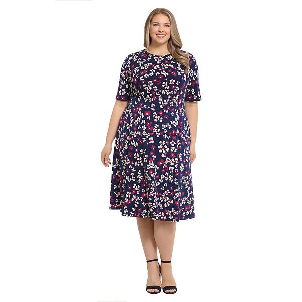 Plus Size London Times Elbow Sleeve Midi Dress