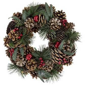 Northlight Green Mixed Foliage and Apple Artificial Christmas Wreath 13.75 in Unlit