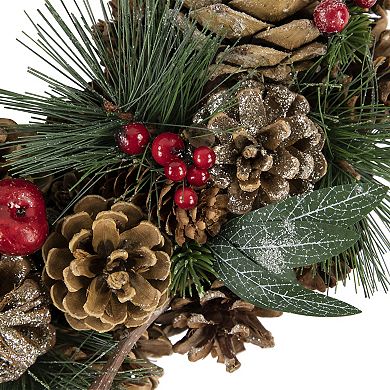Northlight Green Mixed Foliage and Apple Artificial Christmas Wreath 13.75-in. Unlit