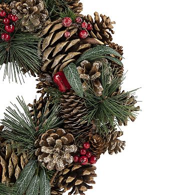 Northlight Green Mixed Foliage and Apple Artificial Christmas Wreath 13.75-in. Unlit