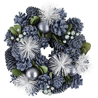 Northlight Blue Pinecone and Pine Needle Christmas Wreath 10 in Unlit