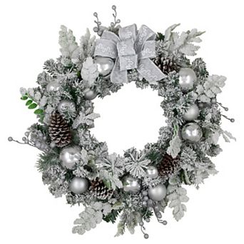 Northlight Glitter and Frosted Foliage Artificial Christmas Wreath with Bow 30 in Unlit
