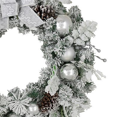Northlight Glitter and Frosted Foliage Artificial Christmas Wreath with Bow 30-in. Unlit