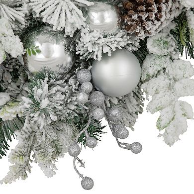 Northlight Glitter and Frosted Foliage Artificial Christmas Wreath with Bow 30-in. Unlit