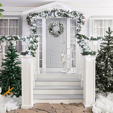 Northlight Glitter and Frosted Foliage Artificial Christmas Wreath with Bow 30-in. Unlit