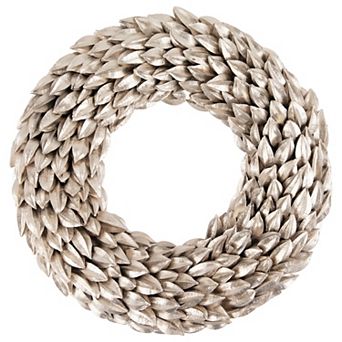 Northlight Champagne Gold Budding Leaves Glitter Christmas Wreath 11.5 in Unlit