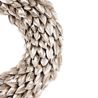 Northlight Champagne Gold Budding Leaves Glitter Christmas Wreath 11.5-in. Unlit