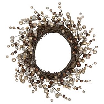 Northlight Burgundy & Silver Balls with Artificial Twigs Christmas Wreath