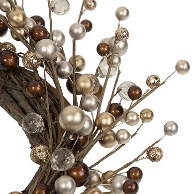 Northlight Burgundy & Silver Balls with Artificial Twigs Christmas Wreath