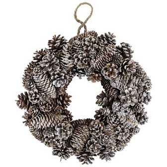 Northlight Frosted Assorted Pinecone Decorative Christmas Wreath 13.5 in Unlit