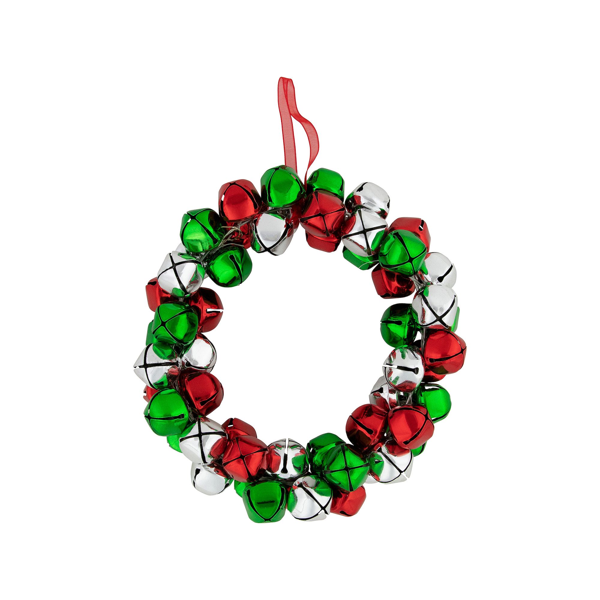 Northlight Red Green and Silver Jingle Bell Christmas Wreath 9-in. Unlit, B