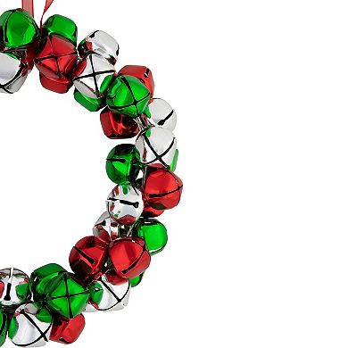 Northlight Red Green and Silver Jingle Bell Christmas Wreath 9-in. Unlit
