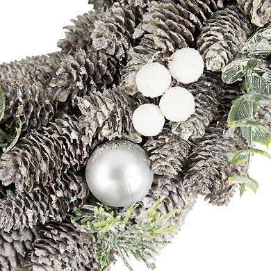 Northlight White Berry and Pinecone Foliage Christmas Ornament Wreath 12.5-in. Unlit