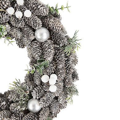 Northlight White Berry and Pinecone Foliage Christmas Ornament Wreath 12.5-in. Unlit