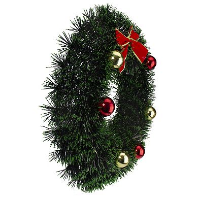 Northlight Artificial Green Tinsel & Red Bow Christmas Wreath