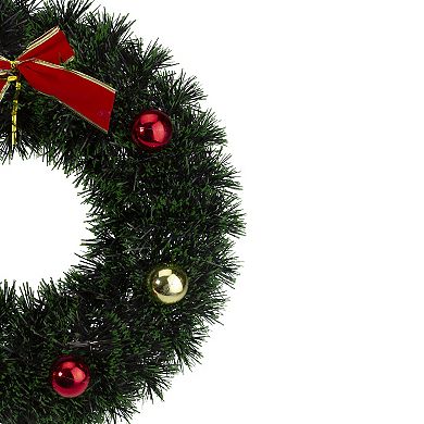Northlight Artificial Green Tinsel & Red Bow Christmas Wreath