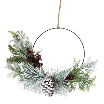 Northlight Frosted Mixed Foliage with Berries and Pinecone Artificial Christmas Wreath 16 in Unlit