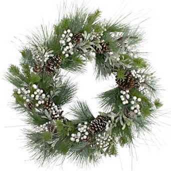 Northlight Glittered White Berry and Pinecone Artificial Christmas Wreath 30 in Unlit