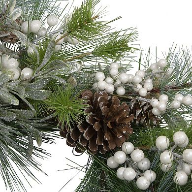 Northlight Glittered White Berry and Pinecone Artificial Christmas Wreath 30-in. Unlit
