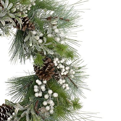 Northlight Glittered White Berry and Pinecone Artificial Christmas Wreath 30-in. Unlit