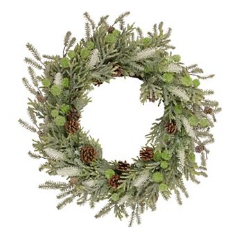 Northlight Frosted Pine and Pinecone Christmas Wreath 30 in Unlit
