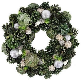 Northlight Green Pinecone and Foliage Artificial Christmas Wreath 14 in Unlit