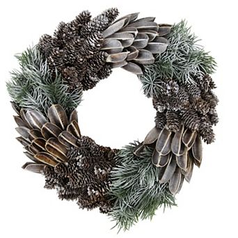 Northlight Brown and Green Pine Needle and Pine Cone Artificial Christmas Wreath 13.5 in Unlit