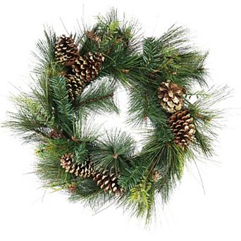 Northlight Artificial Mixed Pine with Pine Cones and Gold Glitter Christmas Wreath - 30 -in. Unlit