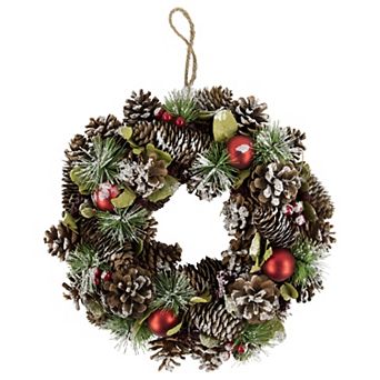 Northlight Red Ornament with Frosted Pinecone & Pine Needle Artificial Christmas Wreath 13.5-in.