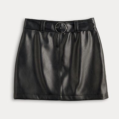 Juniors' SO® Faux-Leather Belted A-Line Mini Skirt