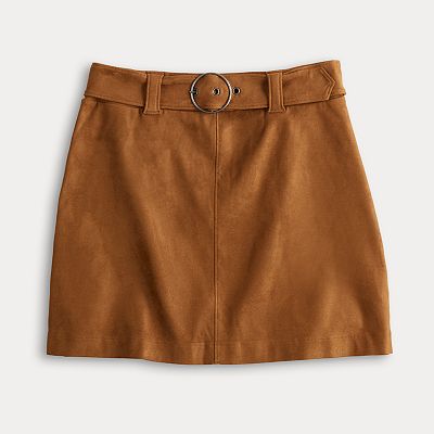Juniors SO Faux Suede Belted A Line Mini Skirt