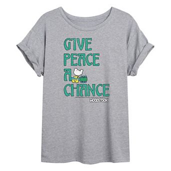 Juniors' Woodstock Give Peace A Chance Oversized Tee