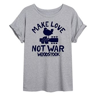 Juniors' Woodstock Make Love Not War Oversized Tee