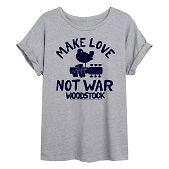 Juniors' Woodstock Make Love Not War Oversized Tee