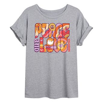 Juniors' Woodstock Peace and Love Oversized Tee