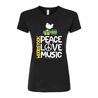 Juniors' Woodstock Peace Love Music Fitted Tee