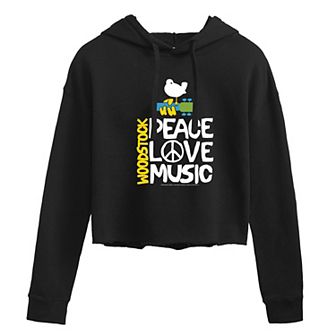 Juniors' Woodstock Peace Love Cropped Hoodie