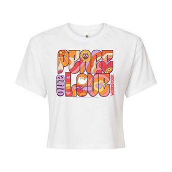 Juniors' Woodstock Peace and Love Cropped Tee