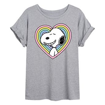 Juniors' Peanuts Snoopy Heart Oversized Graphic Tee
