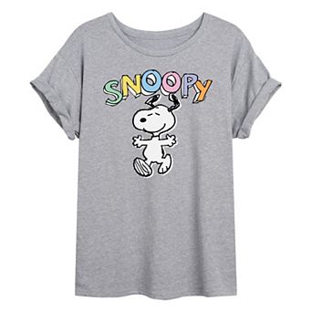 Juniors' Peanuts Snoopy Sketchy Oversized Graphic Tee